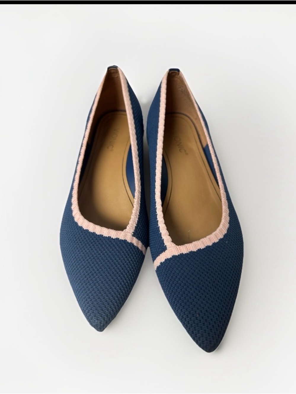 Vionic Dahlia Knit Pointed Toe Ballet Flats Blue Pink Size 8